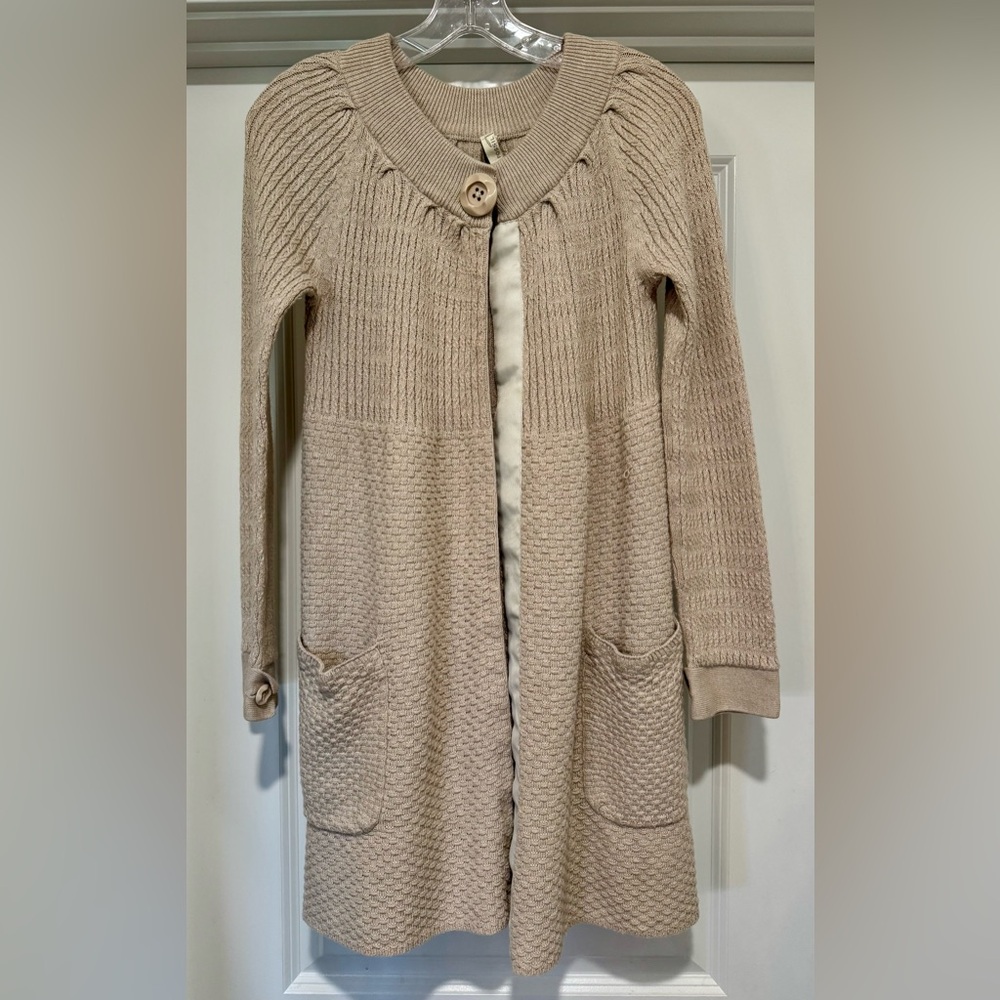 VTG Fossil Light Beige Cotton/Cashmere Blend Knit Open‎ Front Cardigan Size M